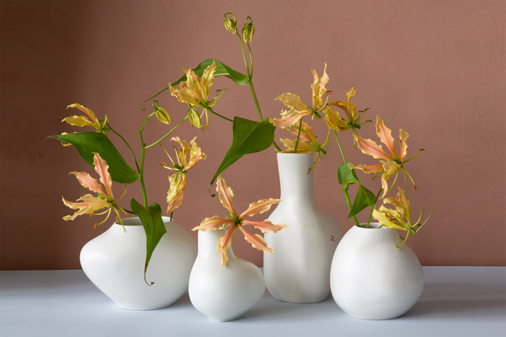 The entire Ripple Vase collection in white