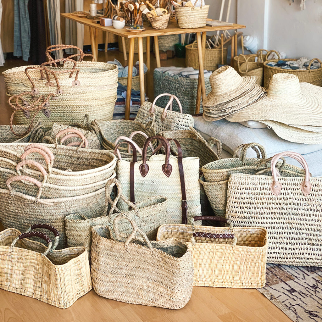 Handwoven totes and hats at Home
